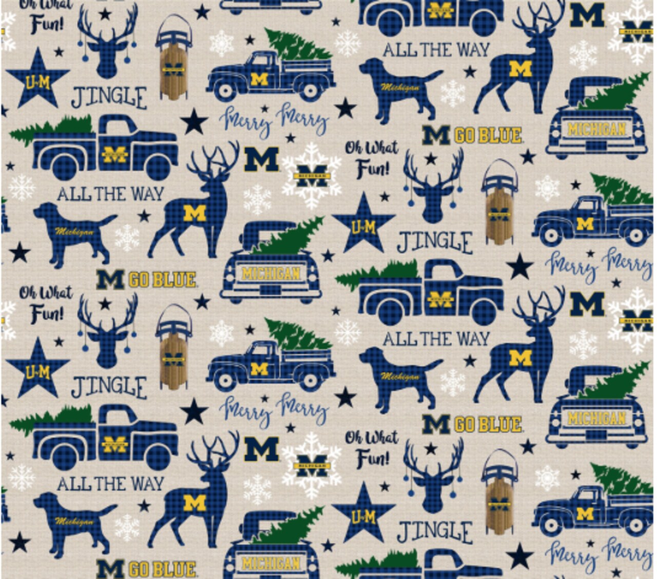 Licensed NCAA University of Michigan Christmas Print MCHG-1213 Cotton Fabric by the Yard